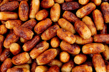 Oven baked pork cocktail party sausages background