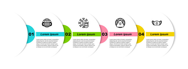 Set line Earth with medical mask, Negative virus, and Medical protective. Business infographic template. Vector.