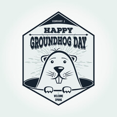 Happy Groundhog day card design with cute groundhog. Vector illustration.