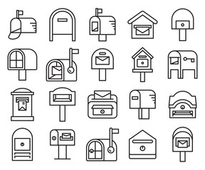 mailbox and postbox icons set line design vector