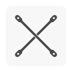 Cross brace vector icon. Also called tubular cross brace. Item is a construction equipment and component of scaffold. Consist of two piece of pipe or tube. Placed diagonally to increase rigidity.