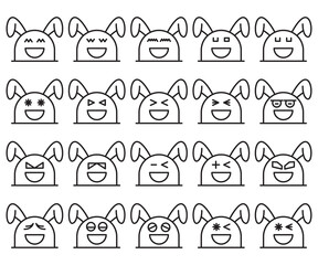 rabbit, bunny emoticons line design set