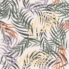 Palm leaves seamless pattern. Tropical vector background. Trendy pattern in pastel colors.
