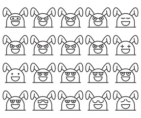 rabbit, bunny emoticons line design set