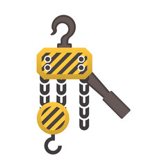 Manual chain hoist or steel chain block hoist vector icon. Lifting equipment include pulley, hook, lever, trolley, mechanical for factory, construction site, garage, workshop, warehouse and dock.