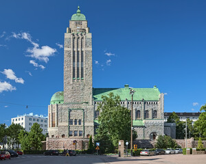 Fototapeta premium Kallio Church in Helsinki, Finland. This Lutheran church in the Kallio district was built in 1908-1912 in the National Romanticism style with Art Nouveau influences.