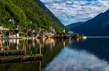Fototapeta premium Picturesque Lakeside Town Hallstatt At Lake Hallstaetter See In Austria