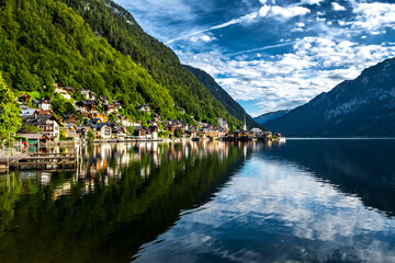 Picturesque Lakeside Town Hallstatt At Lake Hallstaetter See In Austria