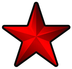 Red star logo isolated on white background. Cartoon illustration of shiny star shaped object. Festive decoration, sports reward or communism symbol. Simple form logotype for company in ruby color.