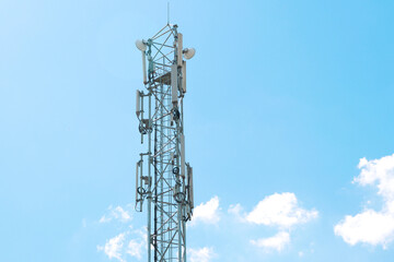 communication tower against a blue sky