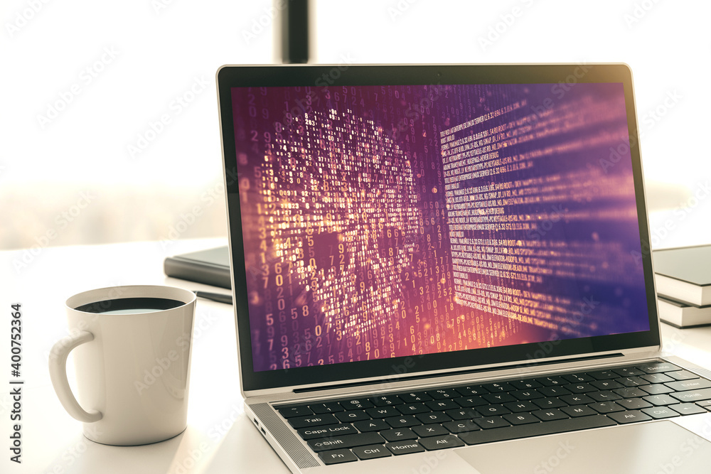 Leinwandbilder creative code skull sketch on modern laptop monitor, theft of personal data and malware concept. 3d 