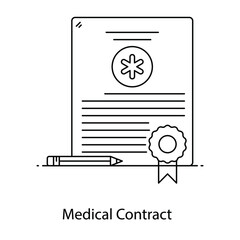 
Medical contract in flat outline conceptual icon
