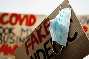 Protest placard against fake news about outbreak 2019-nCoV and treatment