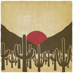 Silhouettes of cactus plant on background of the sun. © natbasil