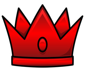 Bloody red ruby crown illustration. Cartoon style image. Royal symbol and icon isolated on white background. Logotype object of glossy luxury king headwear. 