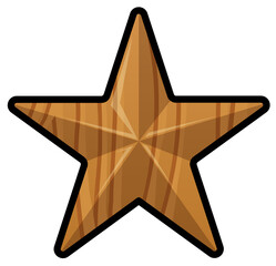 Wooden star logo isolated on white background. Cartoon illustration of shiny wood star shaped object. Simple form logotype for company.