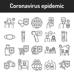 Coronavirus epidemic color line icons set. Pictograms for web page, mobile app, promo.