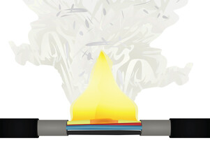 Cables rupture. Fire. vector illustration