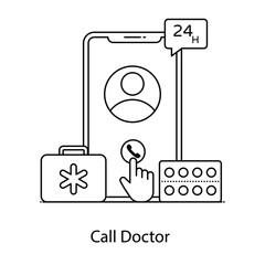 
Call doctor, online doctor appointment flat outline icon
