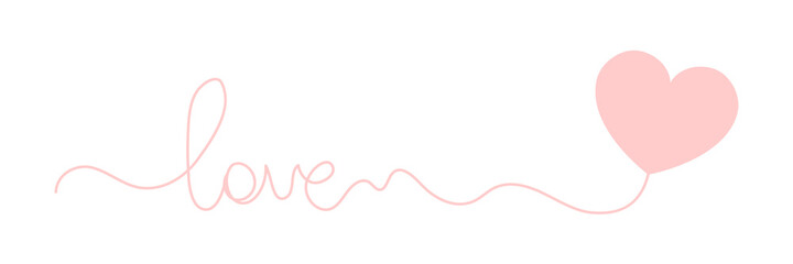 Love ribbon with heart. Text Love for greeting card. Valentines day concept. Vector illustration