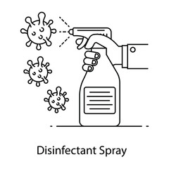 Obraz na płótnie Canvas Disinfectant spray to eliminate virus, flat outline concept icon 
