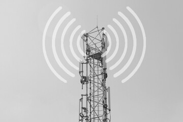 concept of the negative impact of new 5g technology on humans. gray cellular base station