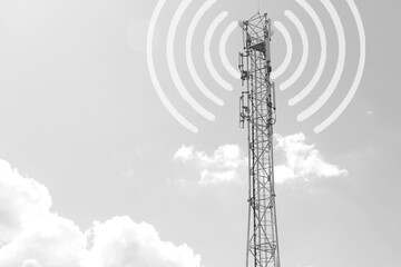 Obraz premium concept of the negative impact of new 5g technology on humans. gray cellular base station
