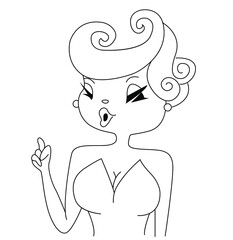girl in the style of old American cartoons. black and white image on an isolated background.