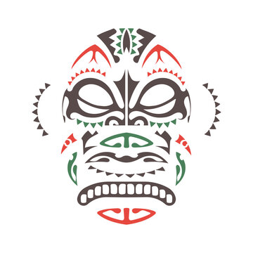 Polynesian colored mask pattern. Ancient mask of the tribes of Mayan in a flat style. Vector.