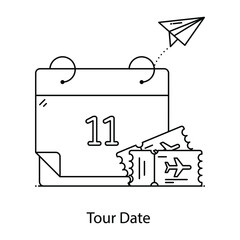 
Tour date flat outline icon, calendar reminder 
