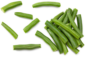 green beans isolated on white background. Clipping path and full depth of field. Top view