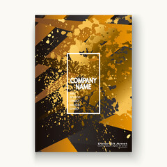 Creative luxurious and rich cover frame design paint golden splatter, gold glitter vector illustration. Black yellow abstract template invitation. Geometric pattern shape greeting card background
