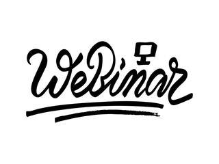 Vector illustration of webinar lettering for banner, flyer, poster, event promotion, advertisement design. Handwritten text for template, billboard, print for advertising educational activity
