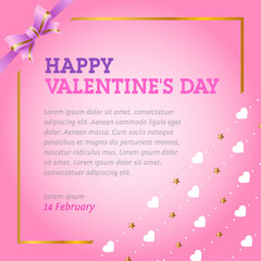 Fototapeta na wymiar Square banner Happy Valentine's Day, on a pink background with place under the text. Declaration of love, invitation, poster for the holiday. Vector, illustration