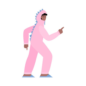 recommend clip art: Cheerful young woman dancing in pink kigurumi overall and slippers, cartoon vector illustration isolated on white background. Young girl on pajama party.