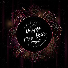 Lovely hand drawn fireworks and typography, New Years design, colorful template for cards, wallpaper, banner - vector design