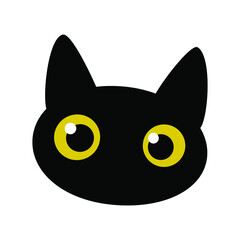 Black cat. Black cute funny kitten head isolated on white background for fashion prints, textiles, clothing. Vector illustration.