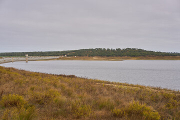 Divor dam landscape on a cloudy day in Alentejo, Portugal