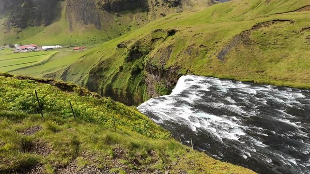 Skogafoss waterfall from the top in iceland