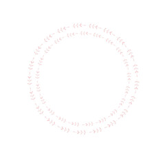 round frame with twigs in pink gentle colors, children's illustration in watercolor on a white background