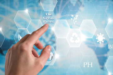 Global reset, transition to a new reality, a new era. Digital technologies, science, achievements, progress. Digital reality.