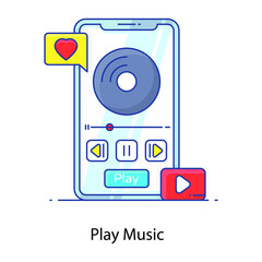 
Mobile app, portable music player in flat outline style 
