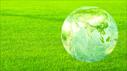 Fototapeta na wymiar earth map with middle and south east asia map on the green field, save environment, ecology, climate change