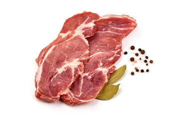 Raw pork meat, isolated on white background