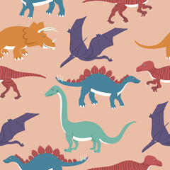 vector variety dinosaur seamless pattern