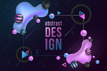 Futuristic design banner. Luminescent liquid colorful shapes on a dark background. Fluid gradient shapes concept. Meteorite effect pattern. Glowing geometric elements. Vector illustration