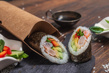 Still life. Japanese cuisine- roll in a package