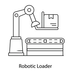 
Industrial arm, flat outline icon of robotic loader 
