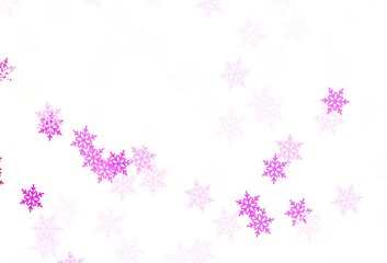 Fototapeta na wymiar Light Purple, Pink vector background with beautiful snowflakes, stars.