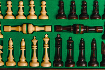 Chess pieces in a green velvet box